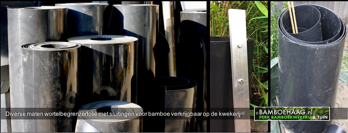 Diverse maten wortelbegrenzerfolie met sluitingen voor bamboe verkrijgbaar op de kwekerij rhizoombarriere bamboefolie www.bamboehaag.nl